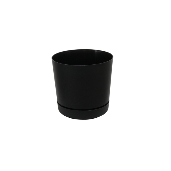 Vaso de Chão Pequeno Plástico  14,5x15cm com Prato Preto RIO Vasart