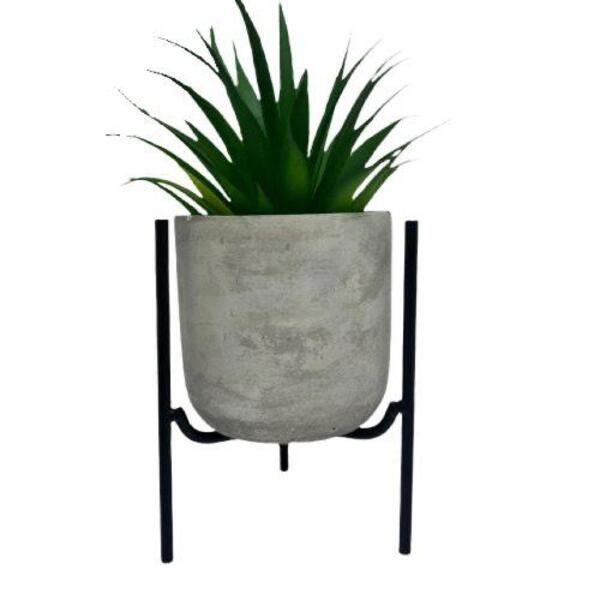 Vaso De Cimento Artesanal Com Tripé De Metal Decorativo