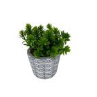 Vaso De Cimento Cinza Estampa Mosaica Com Planta Artificial