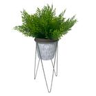 Vaso De Cimento Mosaico Com Planta E Tripé Alto De Metal