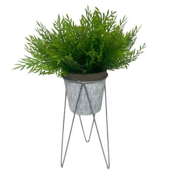 Vaso De Cimento Mosaico Com Planta E Tripé Alto De Metal