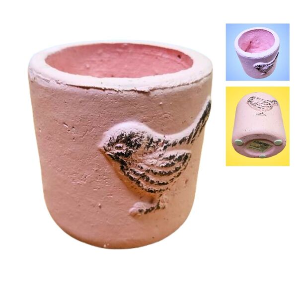 Vaso De Cimento Vintage Passáro Rosa - Estilo Barro