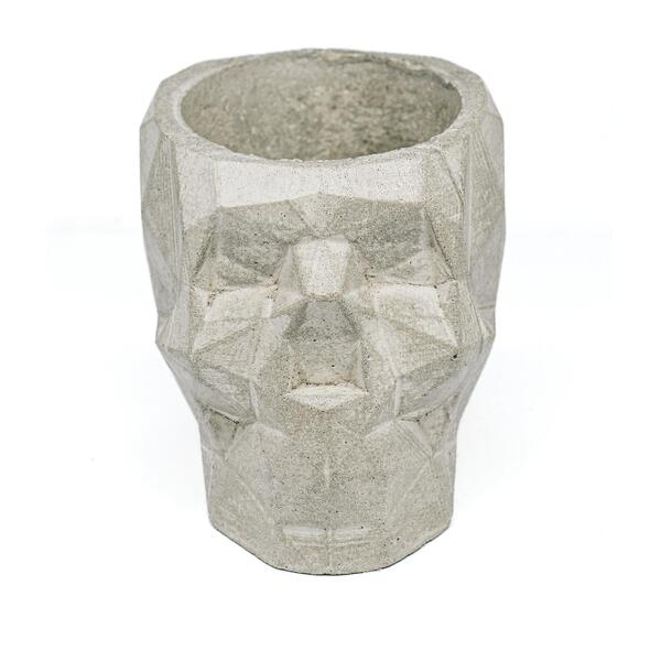 Vaso De Concreto Artesanal Decorativo Caveira 9,5cm Cinza