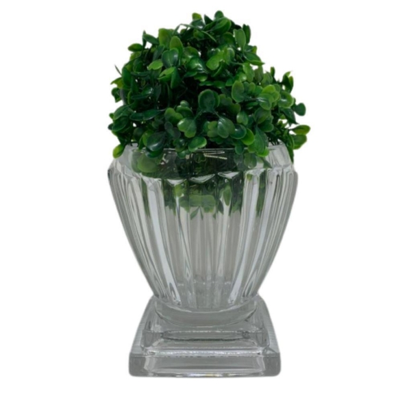Vaso De Cristal Estilo Pedestal Com Planta Artificial