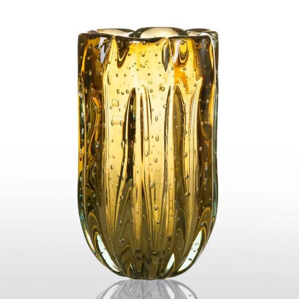 Vaso De Decoração Grande Em Murano Ambar Jelly Cadoro