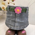 Vaso De Jardim Valence Em Resina Saia Jeans 20x15x23cm