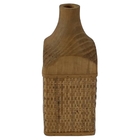 Vaso De Madeira E Fibra Natural 12cm X 12cm X 28cm