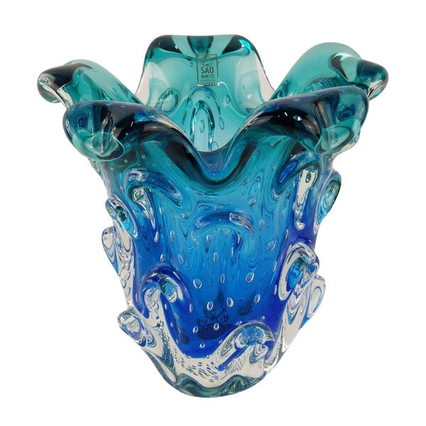 Vaso De Murano Cristais São Marcos - Azul E Verde Esmeralda
