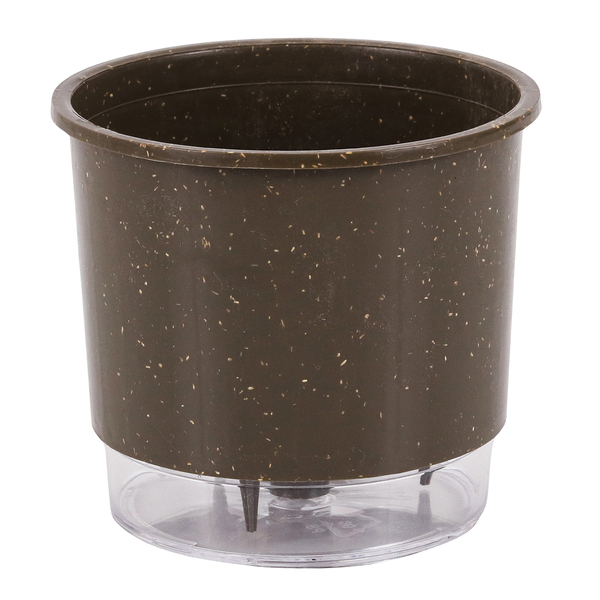 Vaso de Planta Autoirrigável Pequeno em Plástico 11,4x12,6cm com Prato Basalto Terrazzo Raiz