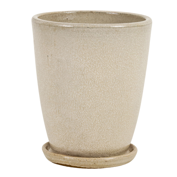 Vaso de Planta Médio em Cerâmica 26x21cm com Prato Embutido Creme Livia Ts Brasil