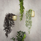 Vaso de Planta Pendente Pequeno em Cerâmica 14,2x16cm Verde e Dourado Burian