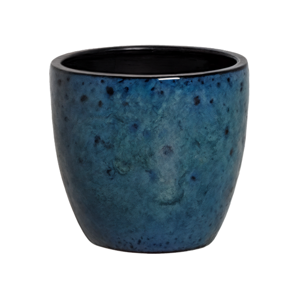 Vaso de Planta Pequeno em Cerâmica 9x15,2cm Azul|Preto Orquídea Cerâmica Artística