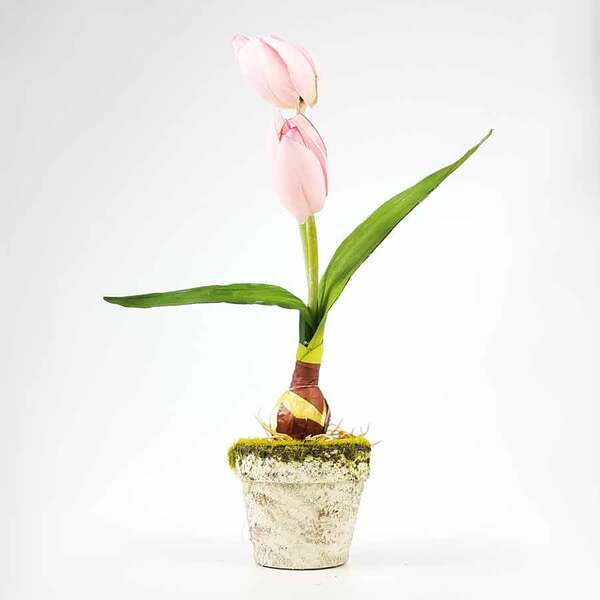 Vaso De Tulipa Rosa Em Bulbo Arranjo Artificial 30 Cm