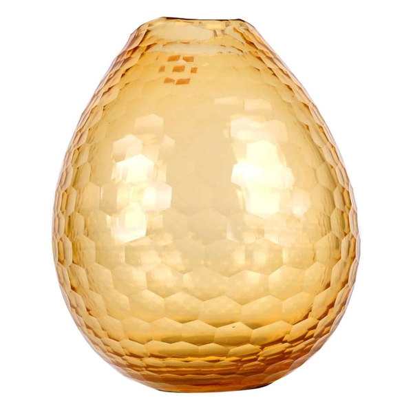 Vaso De Vidro Ambar Com Relevo Geometrico