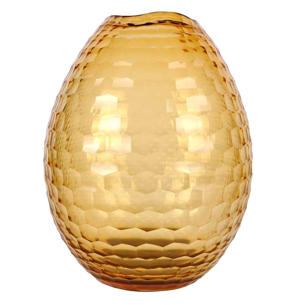 Vaso De Vidro Ambar Com Relevo Geometrico