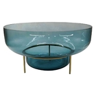 Vaso De Vidro Azul Com Suporte Dourado