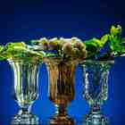 Vaso De Vidro Diamont Grande Com Flores Brancas