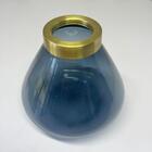 Vaso De Vidro Fumê Decorativo Com Detalhe Dourado Em Metal