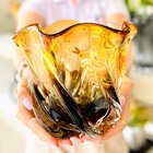 Vaso De Vidro Murano Âmbar E Cinza Murrines Grande