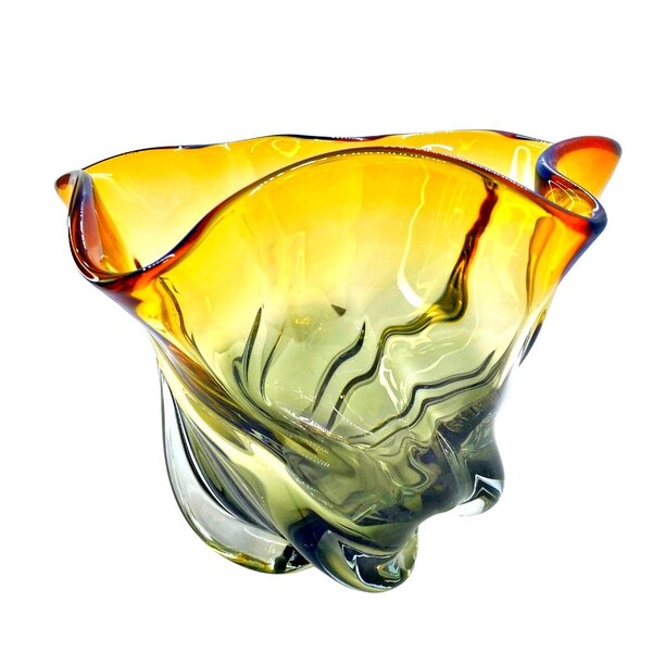 Vaso De Vidro Murano Âmbar E Cinza Murrines Grande