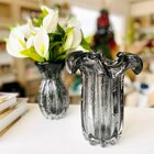 Vaso De Vidro Murano Cinza Veneza Grande