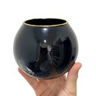 Vaso De Vidro Preto Com Dourado Pequeno