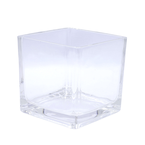 Vaso De Vidro Quadrado Grande Incolor Decoração 15x15cm