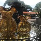 Vaso De Vidro Trouxinha Tipo Murano Âmbar Veneza 11x11x11,5