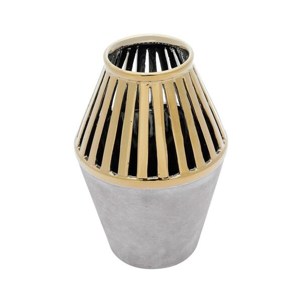 Vaso Decorativo Cerâmica Royal Decor 14x19cm Dourado/marrom