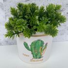 Vaso Decorativo De Cerâmica Branco Estampa Cactos