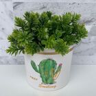 Vaso Decorativo De Cerâmica Branco Estampa Cactos