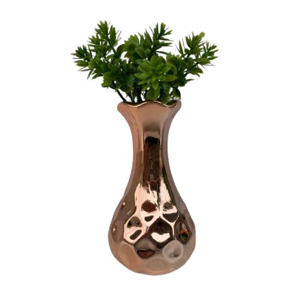Vaso Decorativo De Cerâmica Com Trabalhado Rose Gold