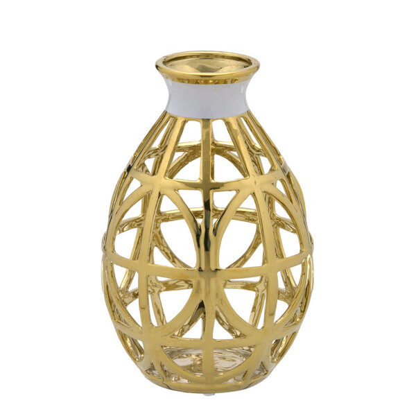 Vaso Decorativo De Cerâmica Dourado 34cm