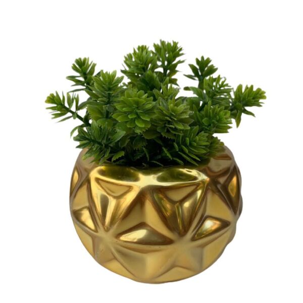 Vaso Decorativo De Cerâmica Trabalhado Dourado Geométrico