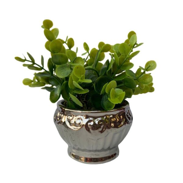 Vaso Decorativo De Cerâmica Trabalhado Na Cor Prata