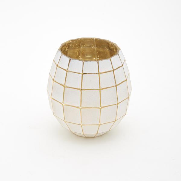 Vaso Decorativo de Vidro Branco e Dourado Little Squares 14x1