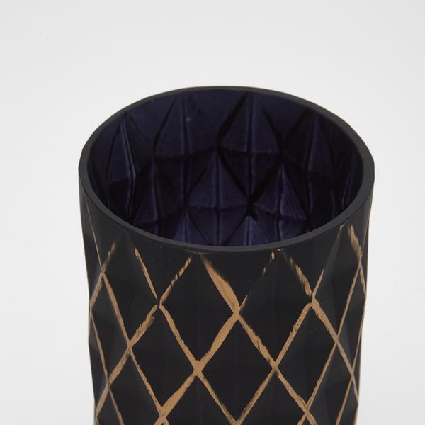 Vaso Decorativo de Vidro Preto e Dourado Cilindrico Mart