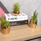 Vaso Decorativo Dourado Com Mix De Suculentas Artificiais - D
