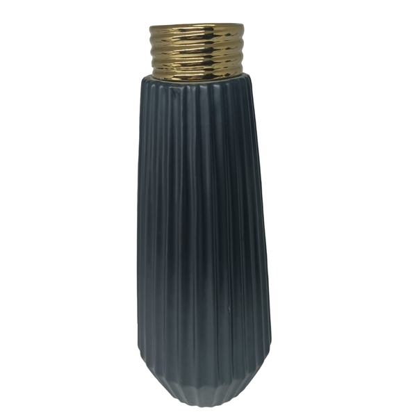 Vaso Decorativo Em Cerâmica Preto E Dourado P