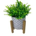 Vaso Decorativo Grande Estampa Mosaica E Tripé De Madeira