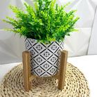 Vaso Decorativo Grande Estampa Mosaica E Tripé De Madeira