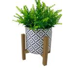 Vaso Decorativo Grande Estampa Mosaica E Tripé De Madeira