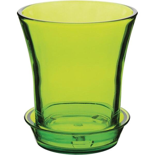 Vaso Decorativo Orchid De Vidro Verde Com Prato Luxo P/ Sala