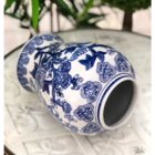 Vaso Decorativo Porcelana Azul E Branca Borda Dourada 38x18