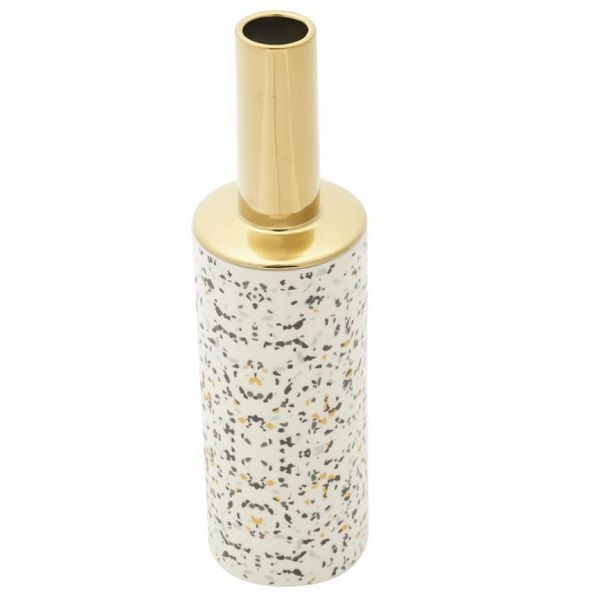 Vaso Decorativo Porcelana Granilite Branco/dourado 9x32cm Roj