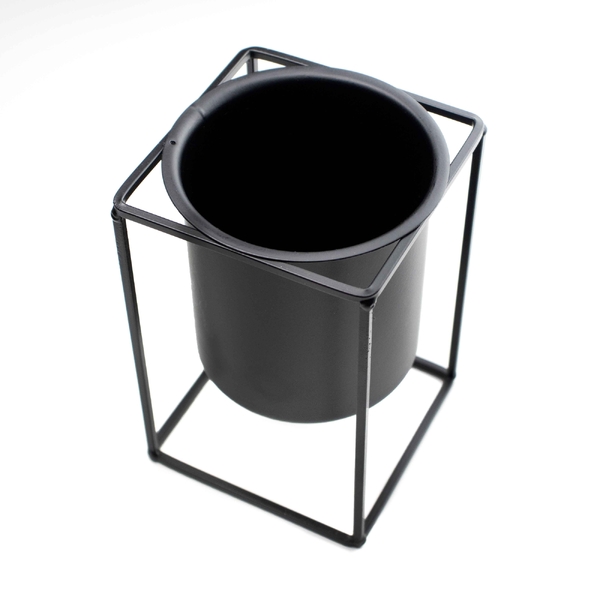 Vaso Decorativo Preto Com Suporte Em Metal 16x11 Cm - D'rossi