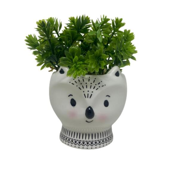 Vaso Decorativo Raposinha De Cerâmica Na Cor Branca E Planta