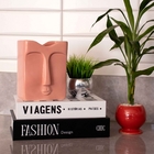 Vaso Decorativo Rosto Em Cerâmica Retangular Pêssego 17x10 Cm