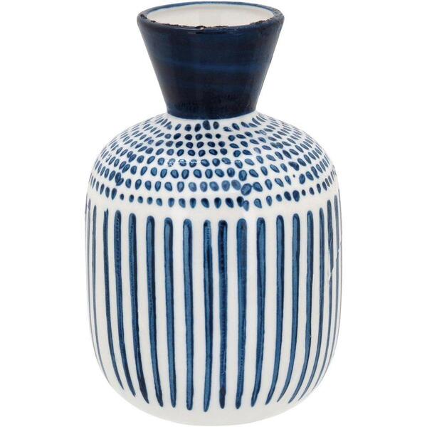 Vaso Decorativo Suez De Cerâmica Azul Para Casa Sala 20x13cm