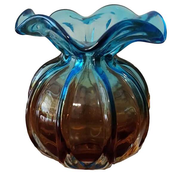 Vaso Decorativo Trouxinha De Vidro Azul 12cm